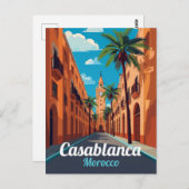 Casablanca Clock Tower Travel Art ポストカード (正面/裏面)
