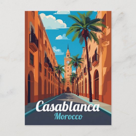 Casablanca Clock Tower Travel Art ポストカード (正面)