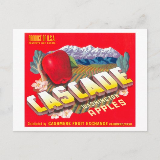 Cascade Apple Label (赤) – カシミア,ワシントン ポストカード (正面)