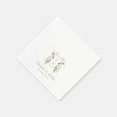 Cascading Floral Monogram Crest Wedding スタンダードカクテルナプキン (角)
