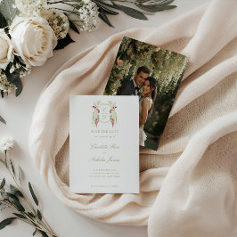 Cascading Floral Monogram Crest Wedding セーブザデート