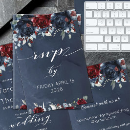 Cascading Peony Burgundy Navyのオ結婚ンラインRSVP 出欠カード