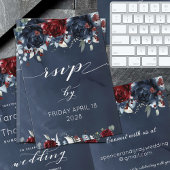 Cascading Peony Burgundy Navyのオ結婚ンラインRSVP 出欠カード