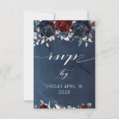 Cascading Peony Burgundy Navyのオ結婚ンラインRSVP 出欠カード (正面)