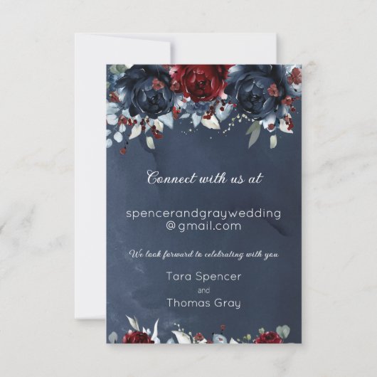 Cascading Peony Burgundy Navyのオ結婚ンラインRSVP 出欠カード (裏面)