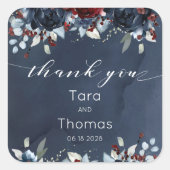 Cascading Peony Burgundy Navy'結婚's Thank You スクエアシール (正面)
