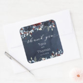 Cascading Peony Burgundy Navy'結婚's Thank You スクエアシール (封筒)