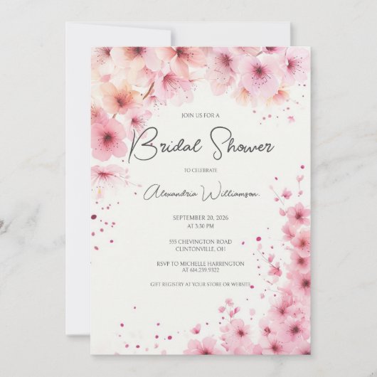 Cascading Pink Flowers Bridal Shower 招待状 (正面)