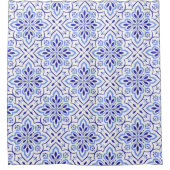 Cascais Elegance Delicate Blue Mediterranean シャワーカーテン (正面)