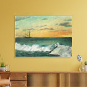 Casco Bay, MaineShip in the Bay at Sunrise キャンバスプリント (インサイチュ (リビング))