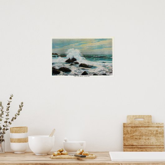 Casco Bay View of the Surf and Rocks ポスター (キッチン)