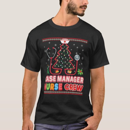 Case Manager Nurse Crew Christmas Tree Stethoscope Tシャツ (正面)