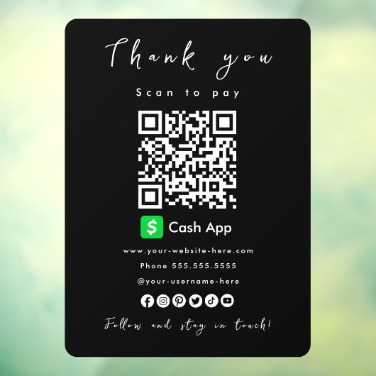 Cash App QR Code Scan to Pay Black ウィンドウサイン (シート3)