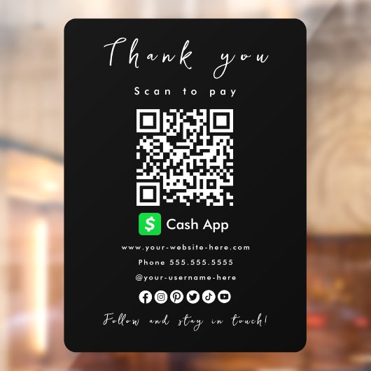 Cash App QR Code Scan to Pay Black ウィンドウサイン (シート2)