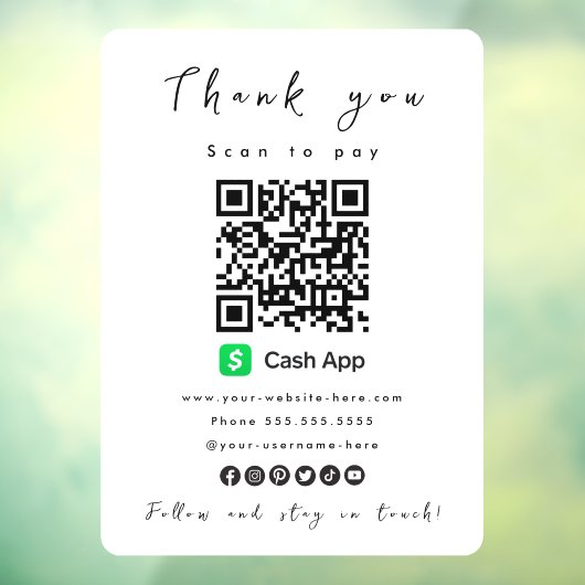Cash App QR Code Scan to Pay White ウィンドウサイン (シート3)