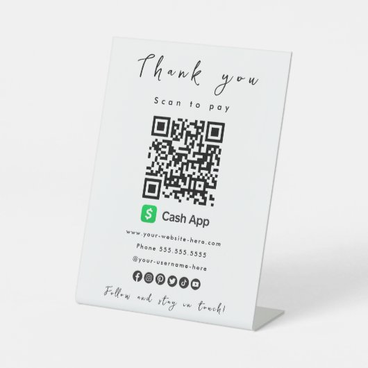 Cash App QR Code Scan to Pay White 台座サイン (正面)