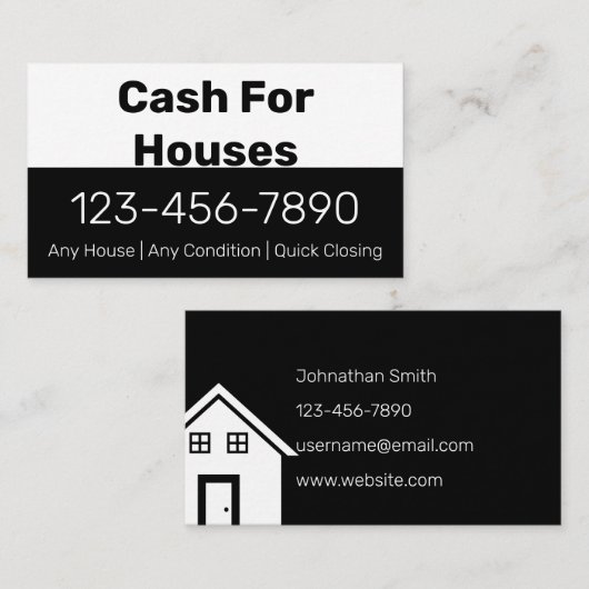 Cash For Houses Black and White Buyer Contact Info 名刺 (正面/裏面)