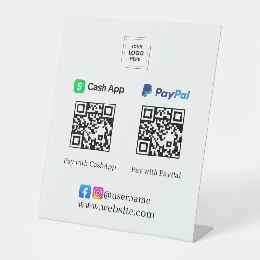 CashApp PayPal QRコードスキャン決済スタンド看板 台座サイン (正面)