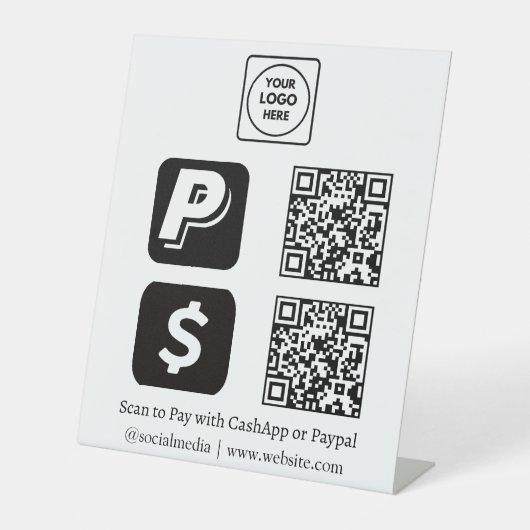 CashApp PayPal QR | Scan-to-Pay Custom Business 台座サイン (正面)