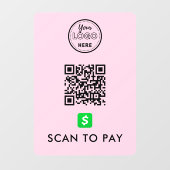 CashApp QRコードスキャンしてロゴモダンピンク ウィンドウサイン (シート)