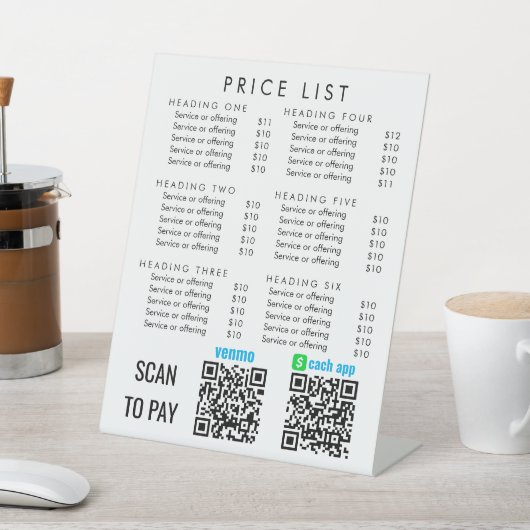 CashApp Vを支払うビジネスサービス価格表スキャン 台座サイン (インサイチュ)
