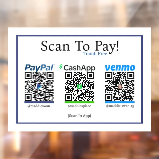 Cashapp Venmo & Paypalモバイル支払用ステッカー ウィンドウサイン (シート2)