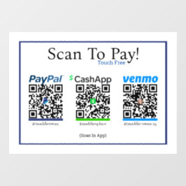 Cashapp Venmo & Paypalモバイル支払用ステッカー ウィンドウサイン