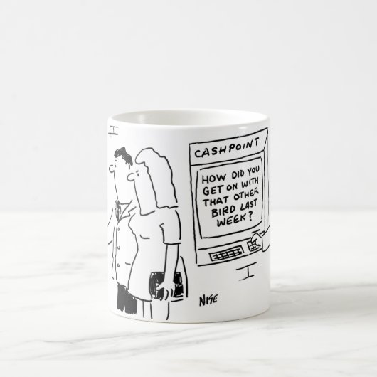 Cashpoint ATMはAに関する生意気な頼メッセージを示す コーヒーマグカップ (中央)