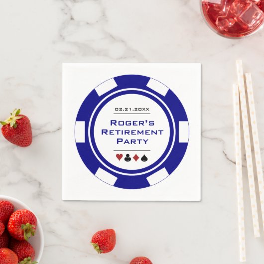 Casino Blue White Poker Chip Retirement Party スタンダードカクテルナプキン (インサイチュ)