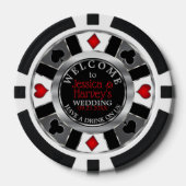 Casino Chip 結婚's – ドリンクをオンUs - Silver & Red ポーカーチップ (正面)