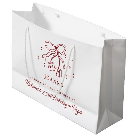 Casino Dice Bow Custom Name Vegas Birthday Party ラージペーパーバッグ (正面アングル)