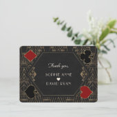 Casino Gold Black Art Deco Gatsby 20s Wedding サンキューカード (スタンド正面)