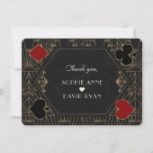 Casino Gold Black Art Deco Gatsby 20s Wedding サンキューカード (正面)