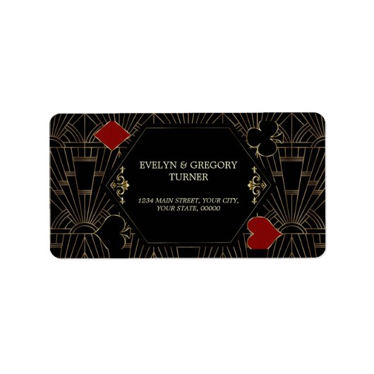 Casino Gold Black Gatsby 1920s Gambling Wedding ラベル (正面)