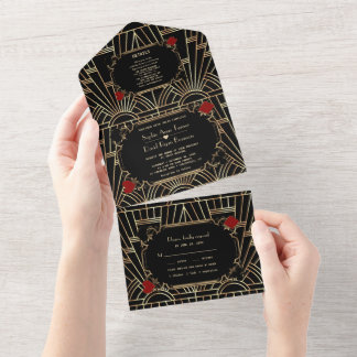 Casino Gold Black Gatsby 20s Art Deco Wedding   オールインワン招待状