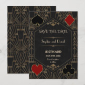Casino Gold Black Gatsby Wedding Save The Date 招待状 (正面/裏面)