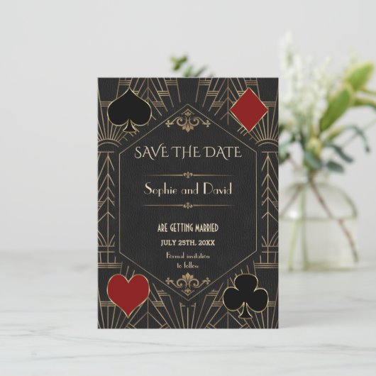 Casino Gold Black Gatsby Wedding Save The Date 招待状 (スタンド正面)