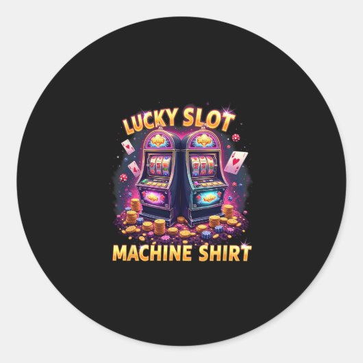 Casino Las Vegas Gambling Lovers Lucky Slot Machin ラウンドシール (正面)