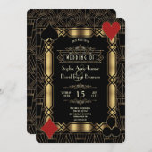 Casino Night Gold  Art Deco 1920s Gatsby Wedding 招待状 (正面/裏面)
