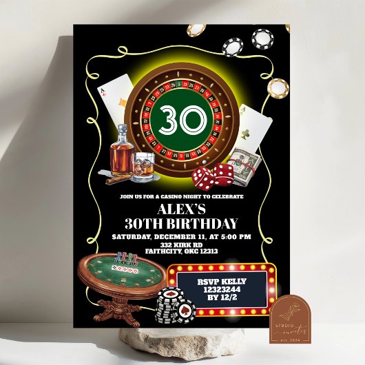 Casino Night Poker Man Adult Birthday 招待状