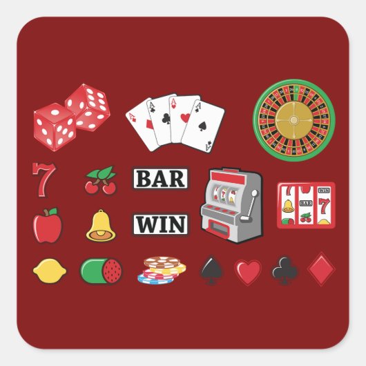 Casino Night Slot Machine Poker Lucky 7s スクエアシール (正面)