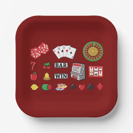 Casino Night Slot Machine Poker Lucky 7s ペーパープレート (正面)