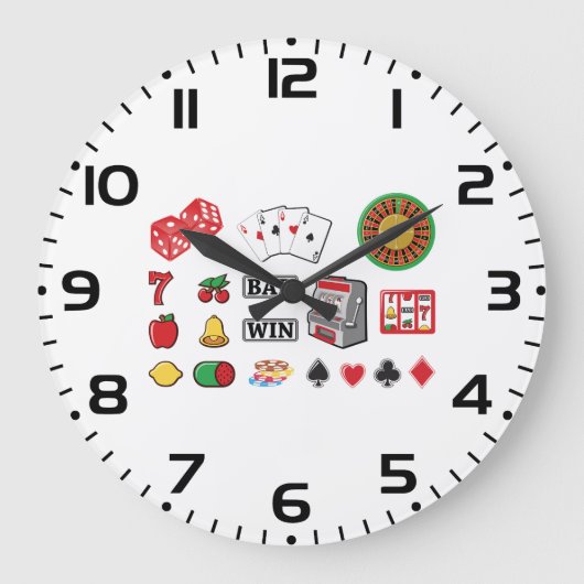 Casino Night Slot Machine Poker Lucky 7s ラージ壁時計 (正面)