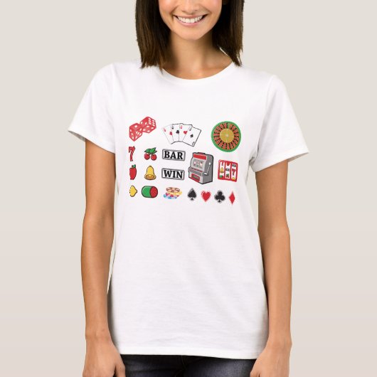 Casino Night Slot Machine Poker Lucky 7s Tシャツ (正面)