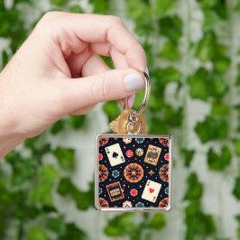 Casino pattern theme on black キーホルダー
