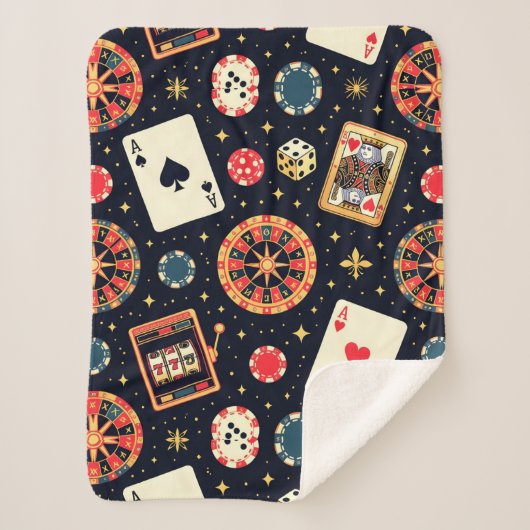 Casino pattern theme on black シェルパブランケット (正面)