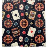Casino pattern theme on black シャワーカーテン (正面)