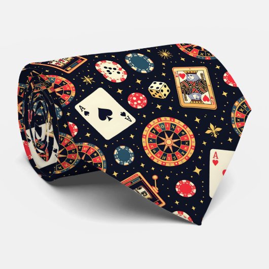 Casino pattern theme on black ネクタイ (ロール)