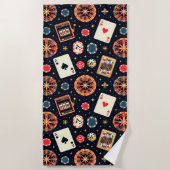 Casino pattern theme on black ビーチタオル (正面)