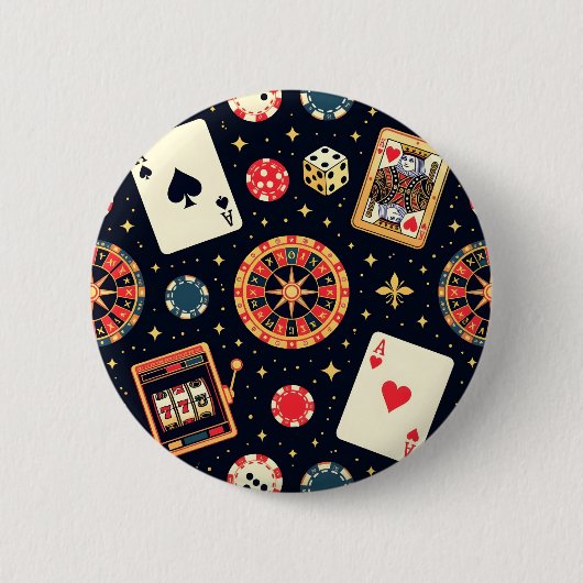 Casino pattern theme on black 缶バッジ (正面)